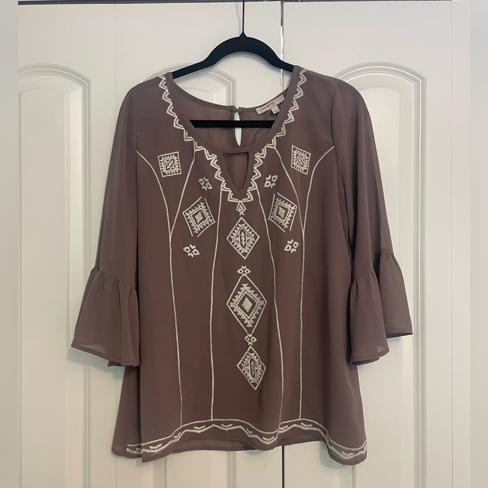 Blu Pepper Purple and White Embellished Relaxed Blouse